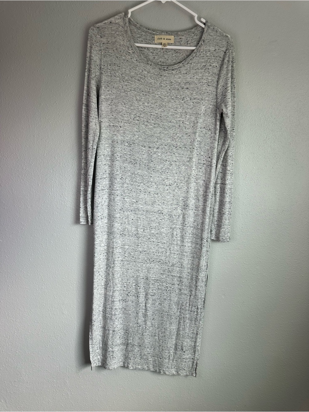 Cloth & Stone Grey Speckled Long Sleeve Midi Tshirt Dress Side Slits